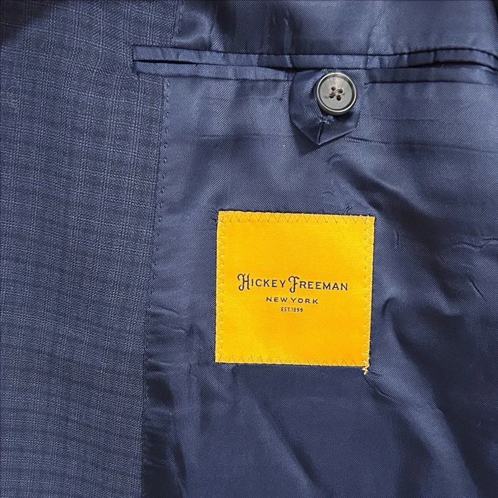 Hickey Freeman Blazer 46R Blue Check Plaid Super 140 Wool Carlo Barbera SML FLAW